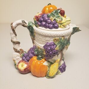 Fitz & Floyd Harvest Bounty Teapot Omnibus 1993 Thanksgiving Fall Fruit